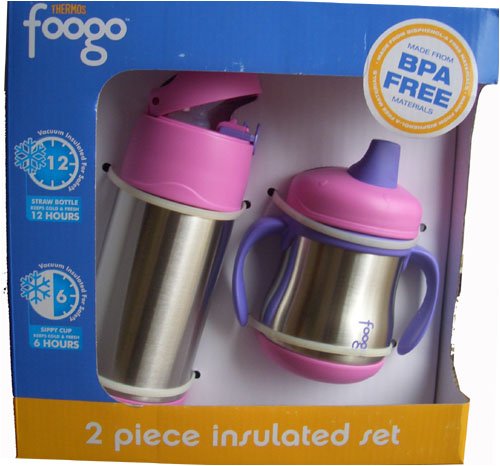 Foogo By Thermos Leak-proof Ss 10 Oz Straw Bottle and 7 Oz Sippy Cup with Handle (Pink)