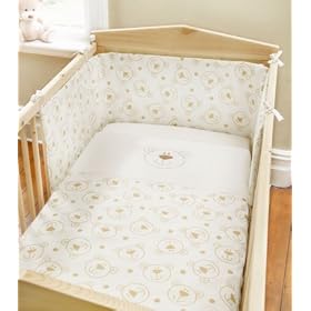 Baby Bear Teddy Cot Quilt & Bumper Set Cream Beige