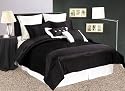 8 Pieces Luxurious Solid Black Pleats Stripe Comforter Set Bed-in-a-bag for Queen Size Bedding