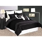8 Pieces Luxurious Solid Black Pleats Stripe Comforter Set Bed-in-a-bag for King Size... by Chezmoi Collection