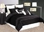 Chezmoi Collection 8 Pieces Luxurious Solid Black Pleats Stripe Comforter Set Bed-in-a-bag for King Size Bedding