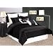 Chezmoi Collection 8 Pieces Luxurious Solid Black Pleats Stripe Comforter Set Bed-in-a-bag for Queen Size Bedding