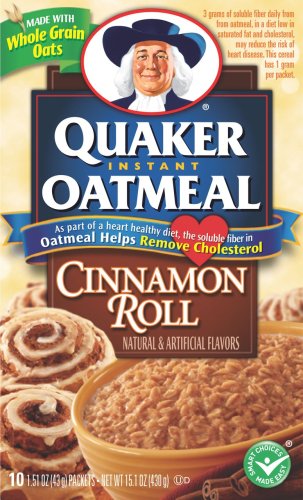 Quaker Instant Oatmeal Cinnamon Roll, 15.1-Ounce Boxes (Pack of 6) by Quaker