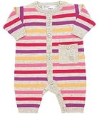 Bonnie Baby Pink & Grey Soft Striped Cashmere Playsuit, Sleepsuits and Playsuits, Baby girl