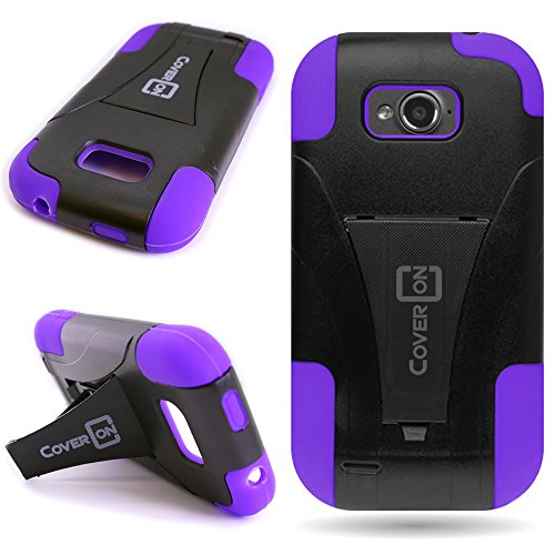 CoverON® Kickstand Hard + Soft Dual Layer Hybrid Case for ZTE Reef / Savvy - Black Hard Purple Soft Silicone