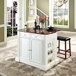 Drop Leaf Breakfast Bar Top Kitchen Island with 24" Upholstered Saddle Stools White
