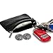 Lecxci Small Mens Womens Leather Coin Change Purses, Card Case Wallet with Attached Key Ring for Car Home Key (Black)
