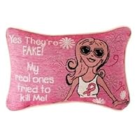 Manual Woodworkers & Weavers Yes They're Fake Think Pink Breast Cancer Pillow, 12-1/2 by 8-1/2-Inch