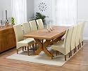 Bordeaux Solid Oak 2m Extending Dining Table and 8 Cream Leather Chairs