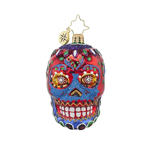 Christopher Radko La Calavera Gem Day of the Dead Skull Glass Christmas Ornament - 3.5