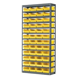 AKRO-MILS AS1279150Y 12-Inch D by 36-Inch W by 79-Inch H Powder Coated Steel Shelving Unit with 13 Shelves and 48 30150 Shelf Bins, Grey