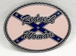 Redneck Women Pink Enamel Pewter Belt Buckle with Rebel Flag