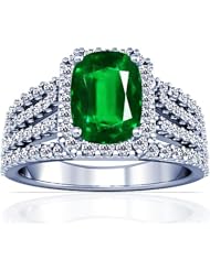 14K White Gold Cushion Cut Emerald Ring With Sidestones (GIA Certificate)
