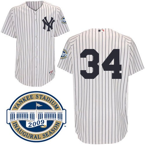 MLB Men's New York Yankees A.J. Burnett Six Button Authentic Home Jersey (Wht/Nvy Pinstrps, 40/Medium)