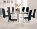 Modern Dining Tables | Contemporary Tables | Metal Dining Tables - 9pc Contemporary Pearl Silver Metal Dining Table & Black Chairs Set