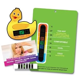 Pack of Green Eco Nursery Room Thermometer, Duck Bath and Feverscan Forehead Thermometers for Baby - check your heating costs