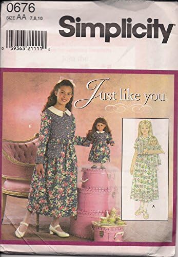 Simplicity 0676 Just Like You Girls' Dress and Matching Doll Dress size AA 7,8,10