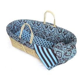 Tadpoles Blue & Brown Damask Moses Basket