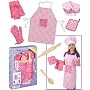 Deluxe Chef Set for Cooking Fun KIDS toy kitchen linens set girls PINK Apron Hat pot holders mitt NEW
