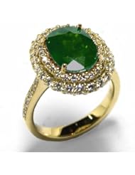 18K Yellow Gold Emerald and Diamond Ring -- LIFETIME WARRANTY