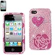 Rhinestone Full Diamond Bling Protector Cover APPLE IPHONE 4G Pink Heart and Rose Design DPC-IPHONE4-22