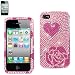 Rhinestone Full Diamond Bling Protector Cover APPLE IPHONE 4G Pink Heart and Rose Design DPC-IPHONE4-22
