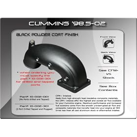 98.5-02 12V Black Composite Finish (with boot)*Drilled and Tapped* Dodge Intake Manifold by CFM PLUS - The CFM + intake manifold flows 44% more than stock - proven to flow more air than the banks high ram intake and ats inake manifold.