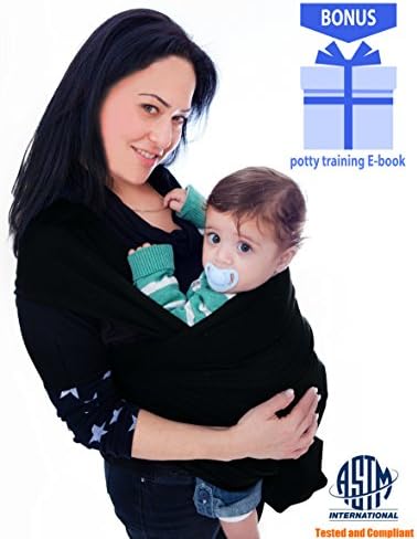 Baby Wrap Carrier Wrapy Tested by ASTM with Lifetime Guarantee - Baby Sling Carrier That Will Keep Your Baby Safe - Comes with "Potty Training" eBook - Black