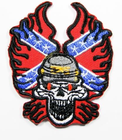 Rebel Flag American Civil War Skull Flaming Fire Chopper Biker Motorcycle Patch Embroidered Iron on Hat Jacket Hoodie Backpack Ideal for Gift /6.5cm(w) X 7cm(h)