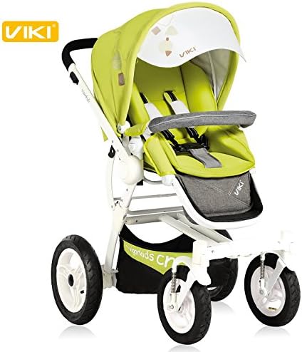 High View Multi-suspension Bidirectional Folding Baby Stroller Pram Buggy with Aluminum Alloy Frame, Pneumatic tire,Removable Wheels (Green)