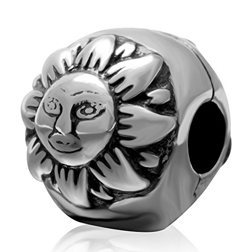 Hoobeads Sun &amp; Moon Authentic 925 Sterling Silver Charm Clip Beads Pandora Chamilia Biagi &amp; European Bracelets Compatible
