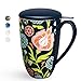 Tea Mug with Infuser and Lid - Ceramic Tea Cup with Lid - Teaware with Filter 15oz, Black Flower
