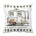 Wonder4 Cute Happy Campers Pillow Case, Travel Trailer Pillow Case, 18x18 Sofa Throw Pillow, White Cotton Linen (White)