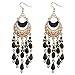 Voberry® Women's Bohemian Classical Fringed Long Section Of Big Beads Pendant Drop Tassels Hook Dangle Earrings (Black)