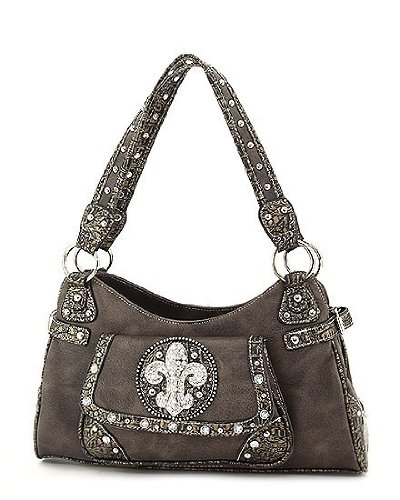Western Rhinestone Fleur De Satchel Handbag