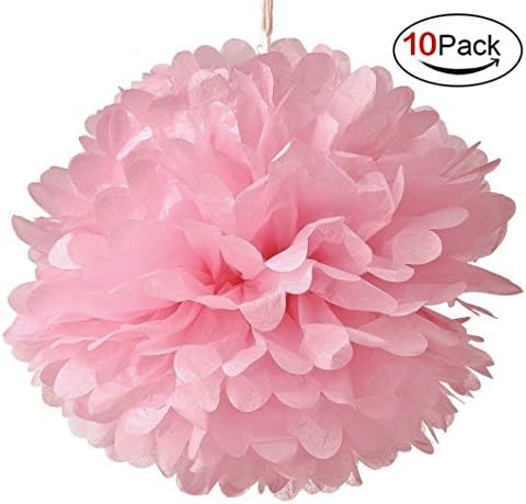 LOOTO 10pcs Crafts Pom Poms/ Tissue Paper Flowers (Pink)