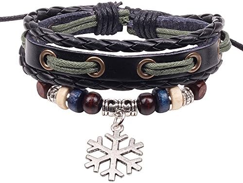 AsianLifeStyle Fashion Snowflake Leather Bracelet,Adjustable Size, Unisex for Men and Women