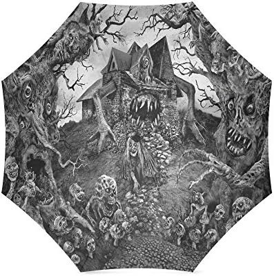 Happy Halloween's Day Gifts Scary Ghosts Custom Folding Portable Outdoor Rain /Sun Umbrella Beach Travel Shade Sunscreen For Women/Men