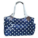 Gloss Finish Polka Dot Pattern Navy Blue Tote Bag in Oil Cloth OilCloth Laminate Finish Dots
