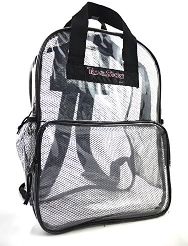 Transparent See Through Clear Vinyl PVC 17" Large School Backpack (Black)