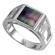 Sterling Silver Men's Ring - Clear CZ / Abalone - 5mm Band Width - 13mm Face Height - Sizes: 9-12
