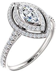 10K White Gold Marquise Cut Diamond Double-Halo Ring -- LIFETIME WARRANTY
