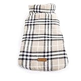 Sunward Pet Dog Waterproof Grid Jacket Coat , Winter Warm Windproof Plaid Reversible Coat Apparel for for Pet Dogs Puppy (Beige, M)