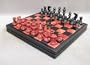 Red and Black Alabaster Chess and Checkers Set in Chest