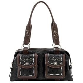 Lou-Ella Wild West Collection Designer Zip Top Satchel Stunning in Black