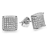Platinum Plated Sterling Silver Diamond Dice Shape Ice Cube Mens Hip Hop Iced Stud Earrings (1.00 CT, H-I color, I1-I2 clarity)
