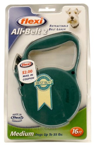 Flexi All-Belt 2 Retractable BELT Leash for Dogs up to 55 lbs., Color: RED up to 55 lbs