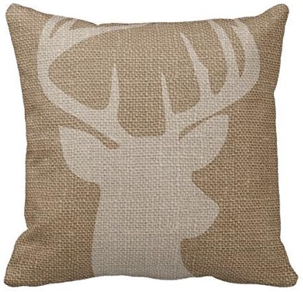 Square Decorative Throw Pillow Case Cushion Cover Rustic Deer Buck Burlap Throw Pillows 18 X 18 Two Sides Printed (deer)