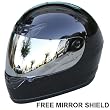 Gloss Black Full Face Motorcycle Helmet + Free Mirror Shield DOT (Large)