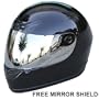 Gloss Black Full Face Motorcycle Helmet + Free Mirror Shield DOT (Large)